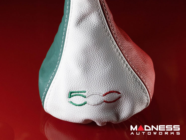 FIAT 500 Gear Shift Boot - Italian Colors Leather w/ 500 Logo